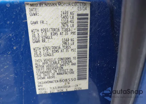 2014 Nissan Xterra S from USA, damaged, VIN 5N1AN0NW7EN808550